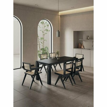 MANHATTAN COMFORT 7-Piece Rockaway 70.86 Dining Set in Black with 6 Hamlet Side and Arm Chairs 6-DT02DCCA03-BK